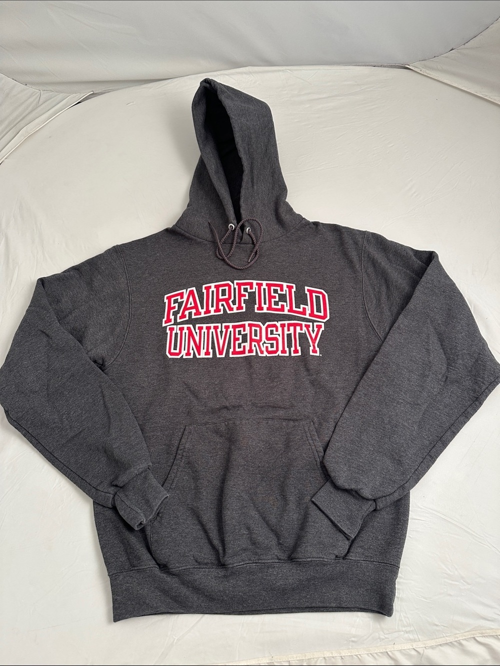 Champion Fairfield University dark heather gray front pocket logo hoodie